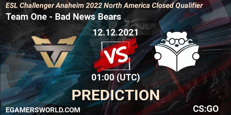 Prognose für das Spiel Team One VS Bad News Bears. 12.12.21. CS2 (CS:GO) - ESL Challenger Anaheim 2022 North America Closed Qualifier