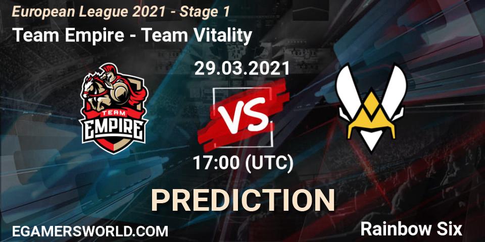 Prognose für das Spiel Team Empire VS Team Vitality. 29.03.21. Rainbow Six - European League 2021 - Stage 1