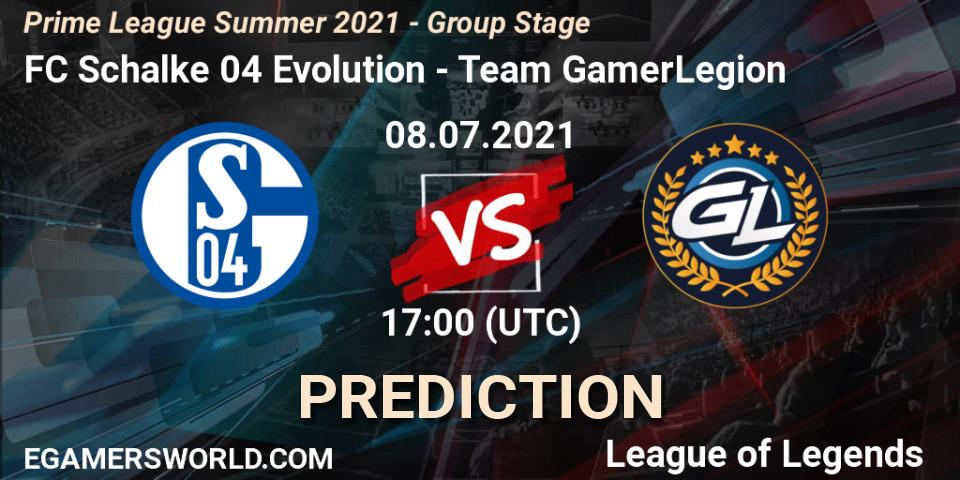 Prognose für das Spiel FC Schalke 04 Evolution VS Team GamerLegion. 08.07.21. LoL - Prime League Summer 2021 - Group Stage