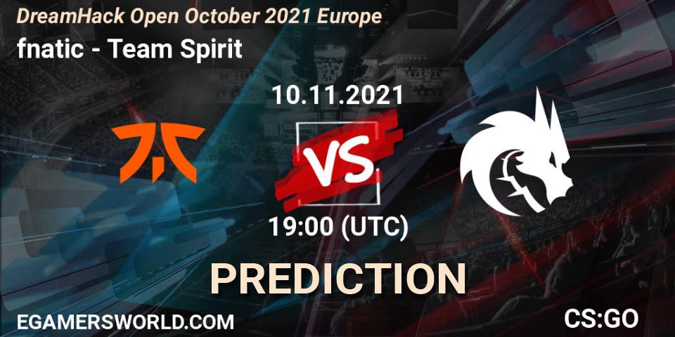 Prognose für das Spiel fnatic VS Team Spirit. 10.11.2021 at 19:00. Counter-Strike (CS2) - DreamHack Open November 2021
