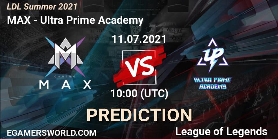 Prognose für das Spiel MAX VS Ultra Prime Academy. 11.07.2021 at 11:00. LoL - LDL Summer 2021