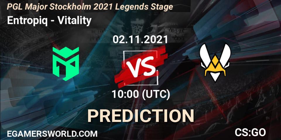 Prognose für das Spiel Entropiq VS Vitality. 02.11.2021 at 10:10. Counter-Strike (CS2) - PGL Major Stockholm 2021 Legends Stage