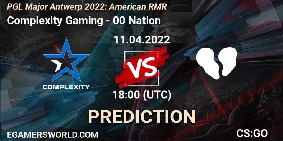 Prognose für das Spiel Complexity Gaming VS 00 Nation. 11.04.2022 at 18:10. Counter-Strike (CS2) - PGL Major Antwerp 2022: American RMR