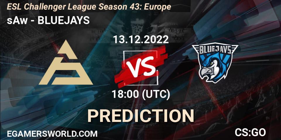 Prognose für das Spiel sAw VS BLUEJAYS. 13.12.22. CS2 (CS:GO) - ESL Challenger League Season 43: Europe