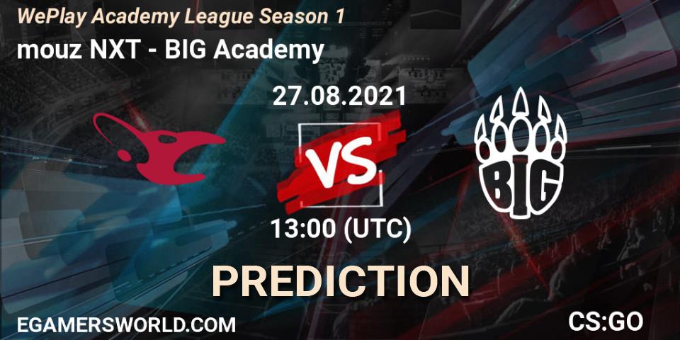 Prognose für das Spiel mouz NXT VS BIG Academy. 27.08.2021 at 13:00. Counter-Strike (CS2) - WePlay Academy League Season 1