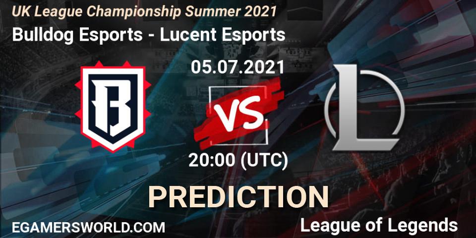 Prognose für das Spiel Bulldog Esports VS Lucent Esports. 05.07.2021 at 20:00. LoL - UK League Championship Summer 2021