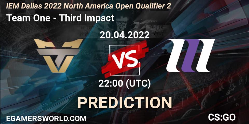 Prognose für das Spiel Team One VS Third Impact. 20.04.22. CS2 (CS:GO) - IEM Dallas 2022 North America Open Qualifier 2