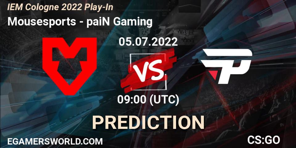 Prognose für das Spiel Mousesports VS paiN Gaming. 05.07.22. CS2 (CS:GO) - IEM Cologne 2022 Play-In