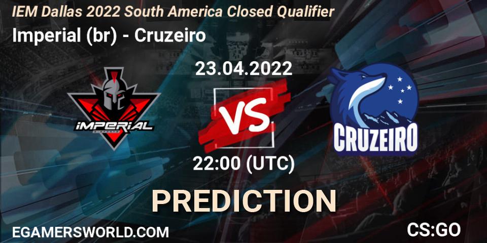Prognose für das Spiel Imperial (br) VS Cruzeiro. 23.04.2022 at 22:25. Counter-Strike (CS2) - IEM Dallas 2022 South America Closed Qualifier