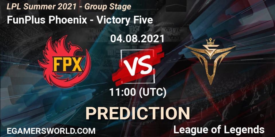 Prognose für das Spiel FunPlus Phoenix VS Victory Five. 04.08.2021 at 11:00. LoL - LPL Summer 2021 - Group Stage