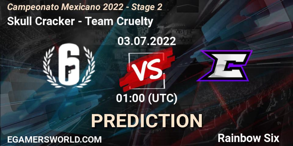 Prognose für das Spiel Skull Cracker VS Team Cruelty. 03.07.2022 at 01:00. Rainbow Six - Campeonato Mexicano 2022 - Stage 2