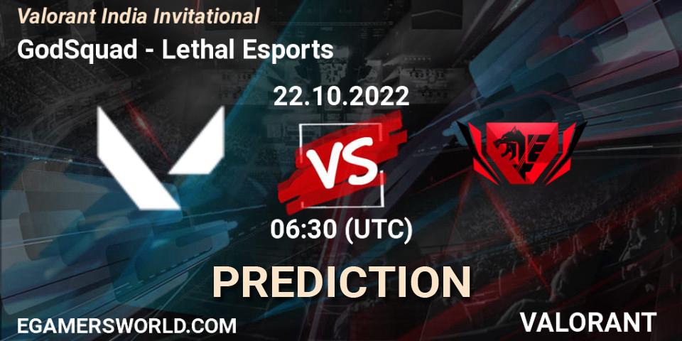 Prognose für das Spiel GodSquad VS Lethal Esports. 22.10.2022 at 07:00. VALORANT - Valorant India Invitational