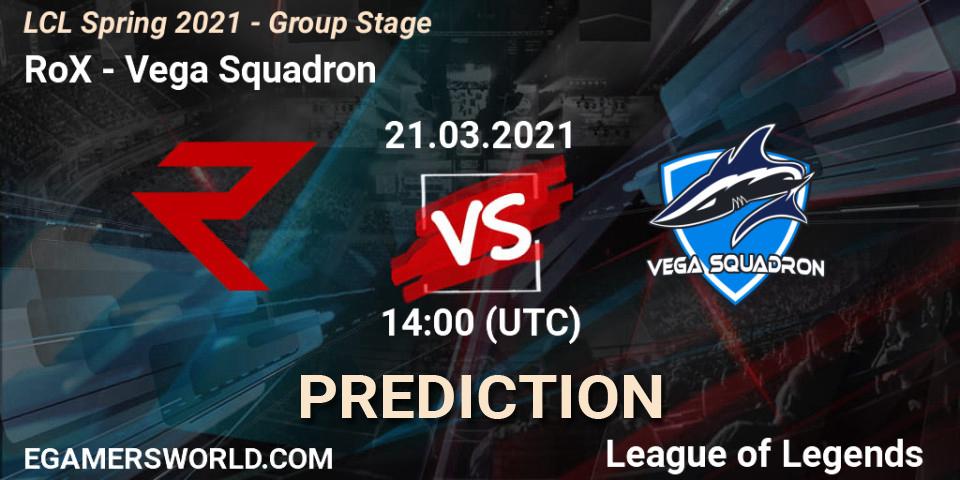 Prognose für das Spiel RoX VS Vega Squadron. 21.03.21. LoL - LCL Spring 2021 - Group Stage