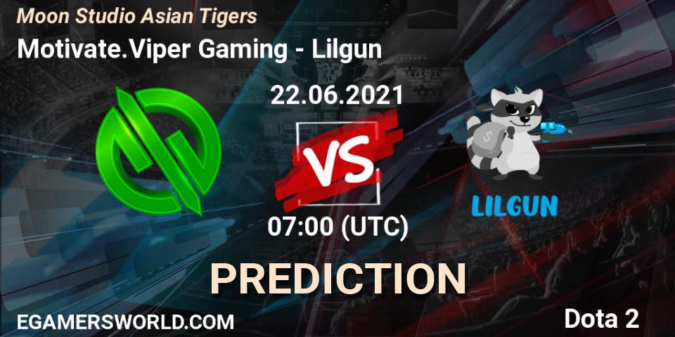 Prognose für das Spiel Motivate.Viper Gaming VS Lilgun. 22.06.2021 at 08:20. Dota 2 - Moon Studio Asian Tigers