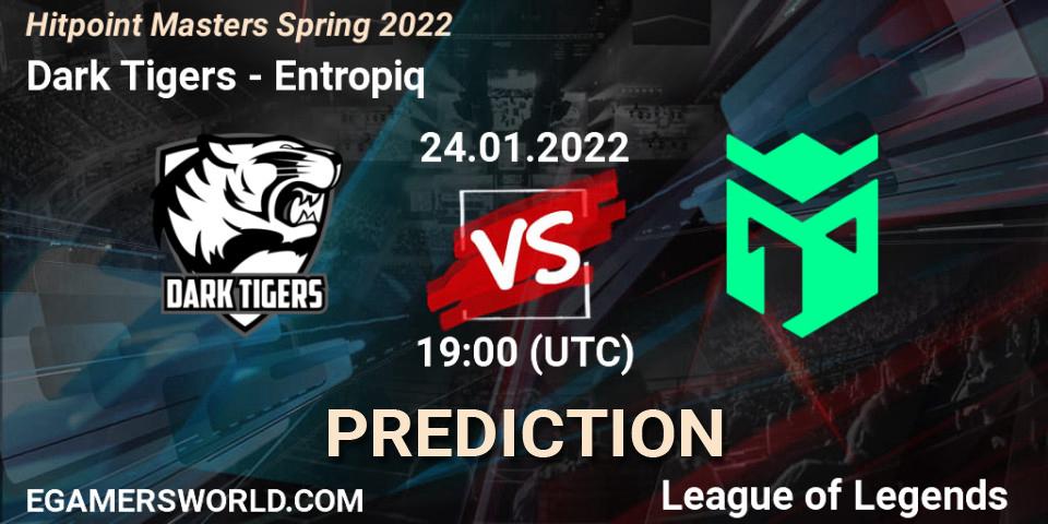 Prognose für das Spiel Dark Tigers VS Entropiq. 24.01.2022 at 19:00. LoL - Hitpoint Masters Spring 2022