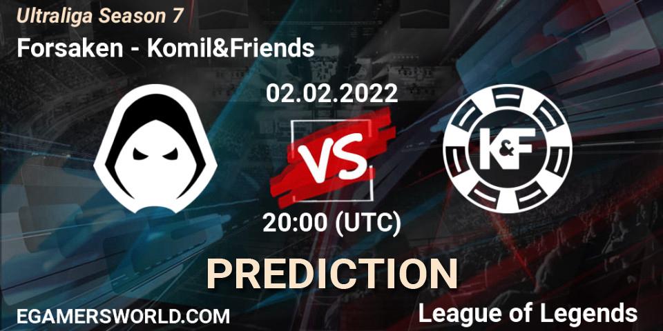 Prognose für das Spiel Forsaken VS Komil&Friends. 02.02.2022 at 20:00. LoL - Ultraliga Season 7