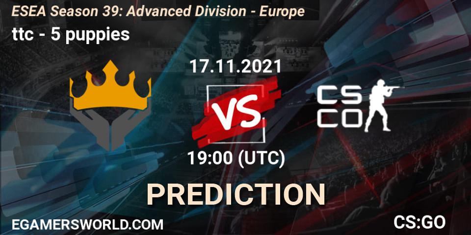 Prognose für das Spiel ttc VS 5 puppies. 17.11.2021 at 19:00. Counter-Strike (CS2) - ESEA Season 39: Advanced Division - Europe
