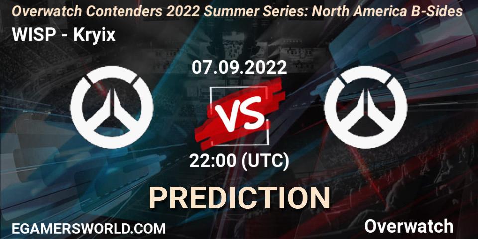 Prognose für das Spiel WISP VS Kryix. 07.09.2022 at 22:00. Overwatch - Overwatch Contenders 2022 Summer Series: North America B-Sides