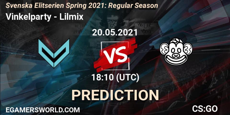 Prognose für das Spiel Vinkelparty VS Lilmix. 20.05.2021 at 18:10. Counter-Strike (CS2) - Svenska Elitserien Spring 2021: Regular Season