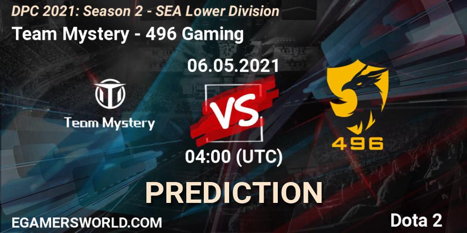 Prognose für das Spiel Team Mystery VS 496 Gaming. 06.05.2021 at 03:59. Dota 2 - DPC 2021: Season 2 - SEA Lower Division