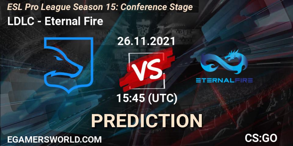 Prognose für das Spiel LDLC VS Eternal Fire. 26.11.2021 at 17:10. Counter-Strike (CS2) - ESL Pro League Season 15: Conference Stage