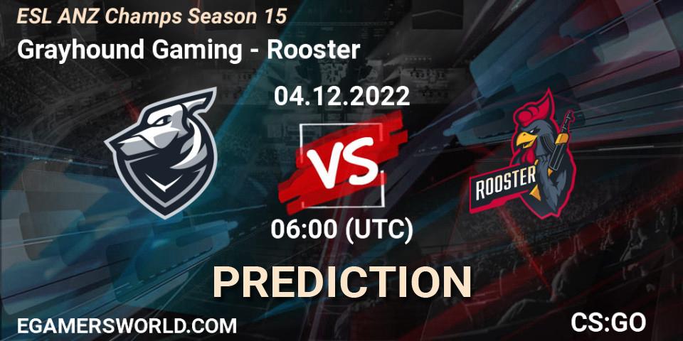 Prognose für das Spiel Grayhound Gaming VS Rooster. 04.12.2022 at 06:00. Counter-Strike (CS2) - ESL ANZ Champs Season 15