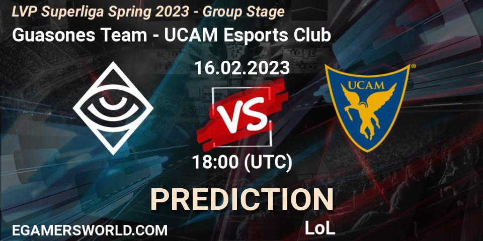 Prognose für das Spiel Guasones Team VS UCAM Esports Club. 16.02.2023 at 17:00. LoL - LVP Superliga Spring 2023 - Group Stage