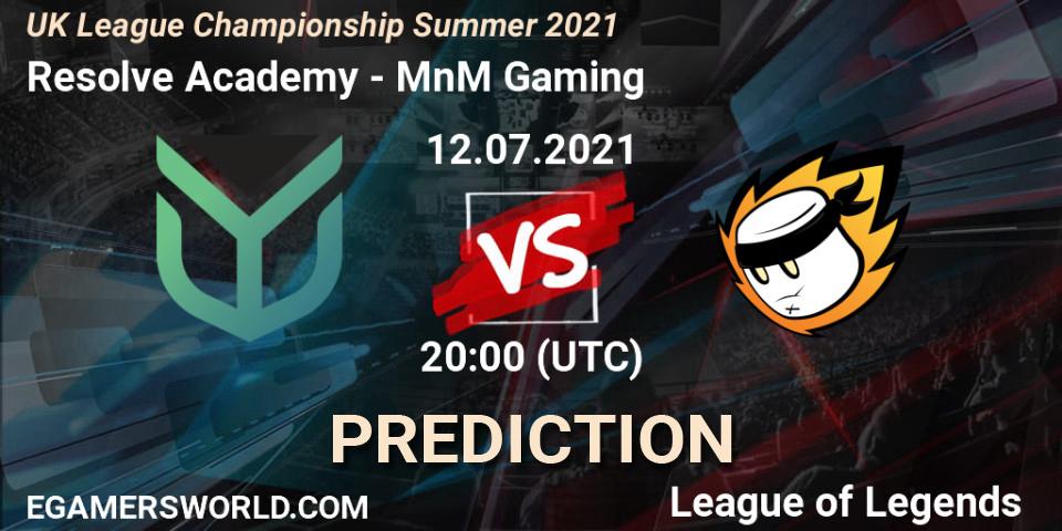 Prognose für das Spiel Resolve Academy VS MnM Gaming. 12.07.2021 at 20:00. LoL - UK League Championship Summer 2021
