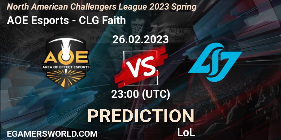 Prognose für das Spiel AOE Esports VS CLG Faith. 26.02.2023 at 23:00. LoL - NACL 2023 Spring - Group Stage