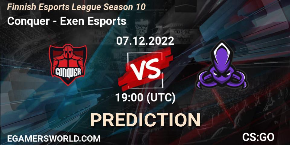 Prognose für das Spiel Conquer VS Exen Esports. 07.12.22. CS2 (CS:GO) - Finnish Esports League Season 10