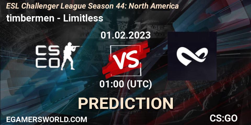Prognose für das Spiel timbermen VS Limitless. 01.02.23. CS2 (CS:GO) - ESL Challenger League Season 44: North America