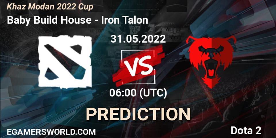 Prognose für das Spiel Baby Build House VS Iron Talon. 31.05.2022 at 05:59. Dota 2 - Khaz Modan 2022 Cup