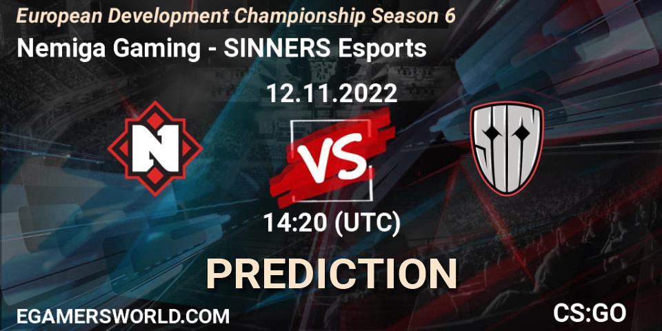Prognose für das Spiel Nemiga Gaming VS SINNERS Esports. 12.11.2022 at 14:20. Counter-Strike (CS2) - European Development Championship Season 6