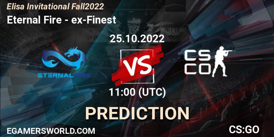 Prognose für das Spiel Eternal Fire VS ex-Finest. 25.10.2022 at 11:00. Counter-Strike (CS2) - Elisa Invitational Fall 2022