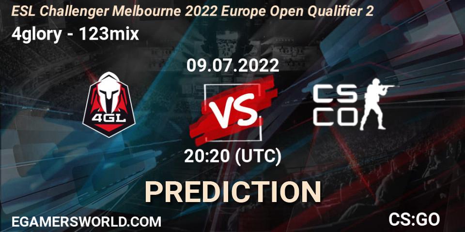 Prognose für das Spiel 4glory VS 123mix. 09.07.2022 at 20:20. Counter-Strike (CS2) - ESL Challenger Melbourne 2022 Europe Open Qualifier 2