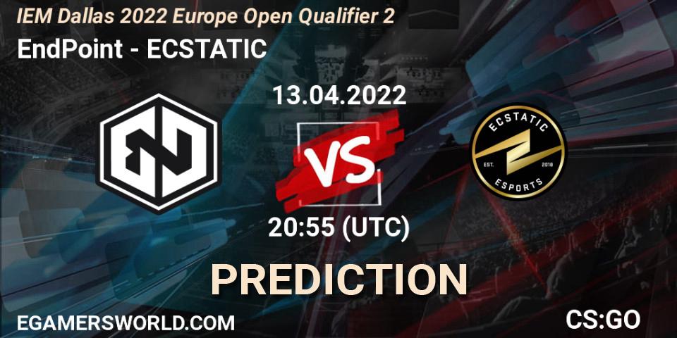 Prognose für das Spiel EndPoint VS ECSTATIC. 13.04.2022 at 20:55. Counter-Strike (CS2) - IEM Dallas 2022 Europe Open Qualifier 2