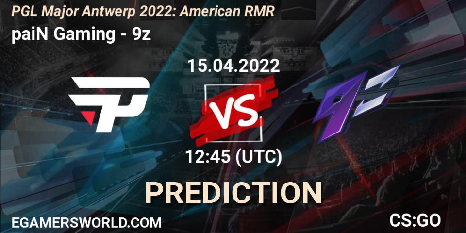 Prognose für das Spiel paiN Gaming VS 9z. 15.04.2022 at 13:30. Counter-Strike (CS2) - PGL Major Antwerp 2022: American RMR