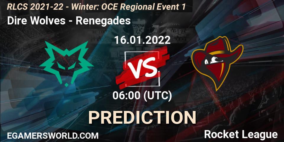 Prognose für das Spiel Dire Wolves VS Renegades. 16.01.22. Rocket League - RLCS 2021-22 - Winter: OCE Regional Event 1