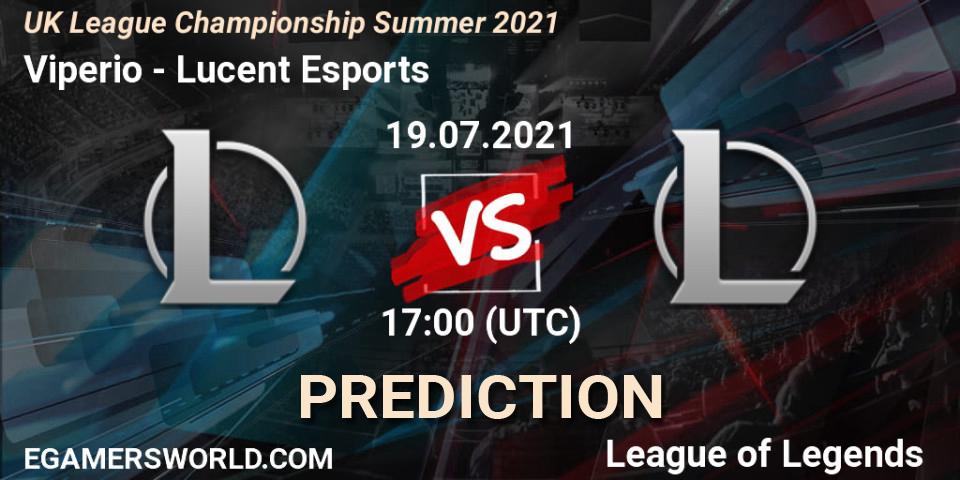Prognose für das Spiel Viperio VS Lucent Esports. 19.07.2021 at 17:00. LoL - UK League Championship Summer 2021