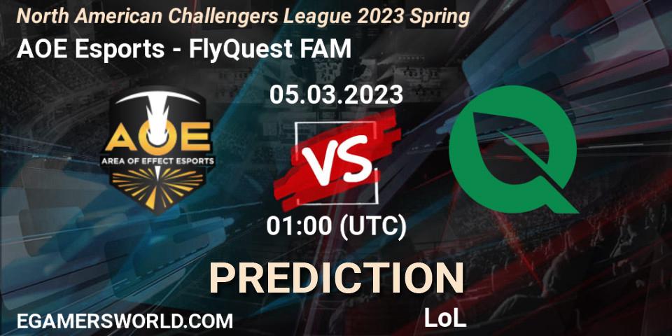 Prognose für das Spiel AOE Esports VS FlyQuest FAM. 05.03.23. LoL - NACL 2023 Spring - Group Stage