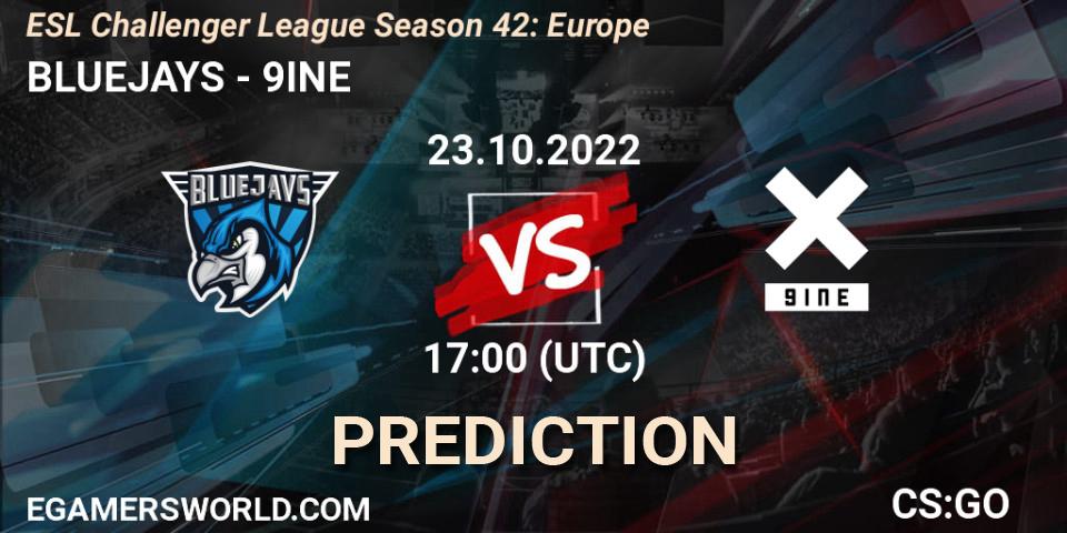 Prognose für das Spiel BLUEJAYS VS 9INE. 23.10.2022 at 17:00. Counter-Strike (CS2) - ESL Challenger League Season 42: Europe