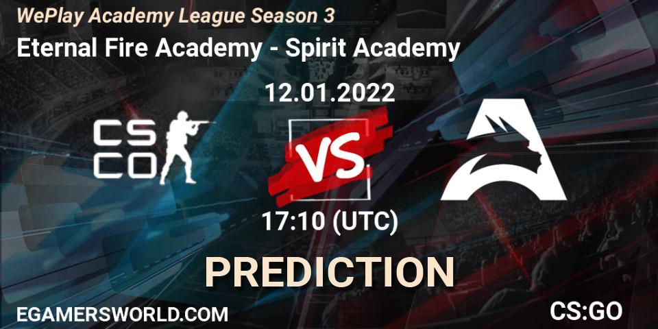 Prognose für das Spiel Eternal Fire Academy VS Spirit Academy. 12.01.2022 at 17:10. Counter-Strike (CS2) - WePlay Academy League Season 3
