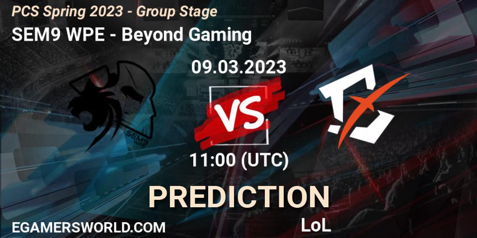 Prognose für das Spiel SEM9 WPE VS Beyond Gaming. 17.02.2023 at 11:15. LoL - PCS Spring 2023 - Group Stage