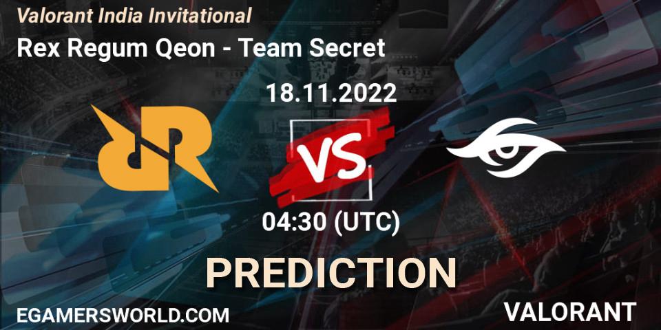 Prognose für das Spiel Rex Regum Qeon VS Team Secret. 18.11.2022 at 07:30. VALORANT - Valorant India Invitational