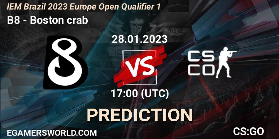Prognose für das Spiel B8 VS Boston crab. 28.01.23. CS2 (CS:GO) - IEM Brazil Rio 2023 Europe Open Qualifier 1