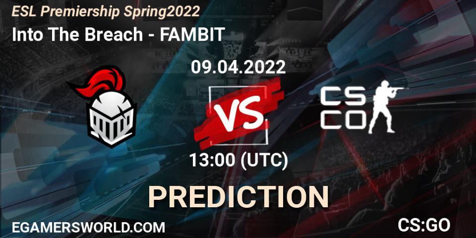 Prognose für das Spiel Into The Breach VS FAMBIT. 09.04.2022 at 13:00. Counter-Strike (CS2) - ESL Premiership Spring 2022