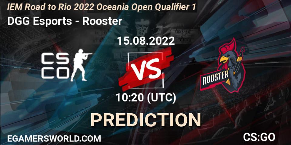 Prognose für das Spiel DGG Esports VS Rooster. 15.08.2022 at 10:20. Counter-Strike (CS2) - IEM Road to Rio 2022 Oceania Open Qualifier 1