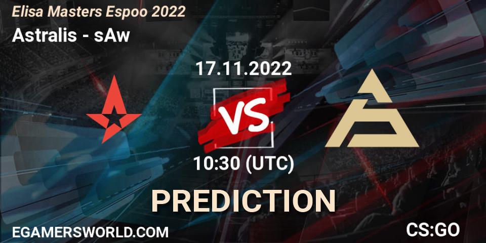 Prognose für das Spiel Astralis VS sAw. 17.11.22. CS2 (CS:GO) - Elisa Masters Espoo 2022