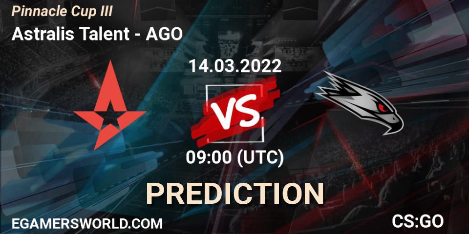 Prognose für das Spiel Astralis Talent VS AGO. 14.03.22. CS2 (CS:GO) - Pinnacle Cup #3