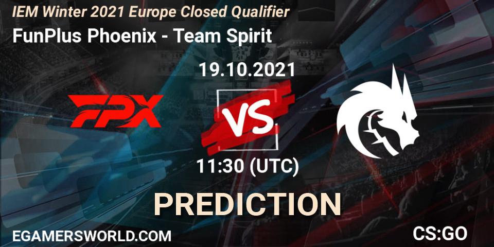 Prognose für das Spiel FunPlus Phoenix VS Team Spirit. 19.10.2021 at 11:30. Counter-Strike (CS2) - IEM Winter 2021 Europe Closed Qualifier